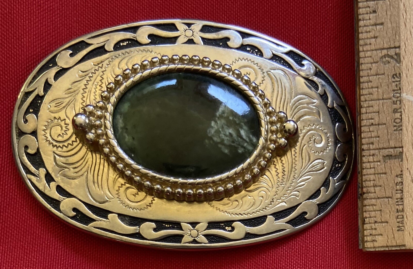 STORMY SEA OCEAN DARK GREEN CABOCHON INSERT DECORATIVE WESTERN BELT BUCKLE