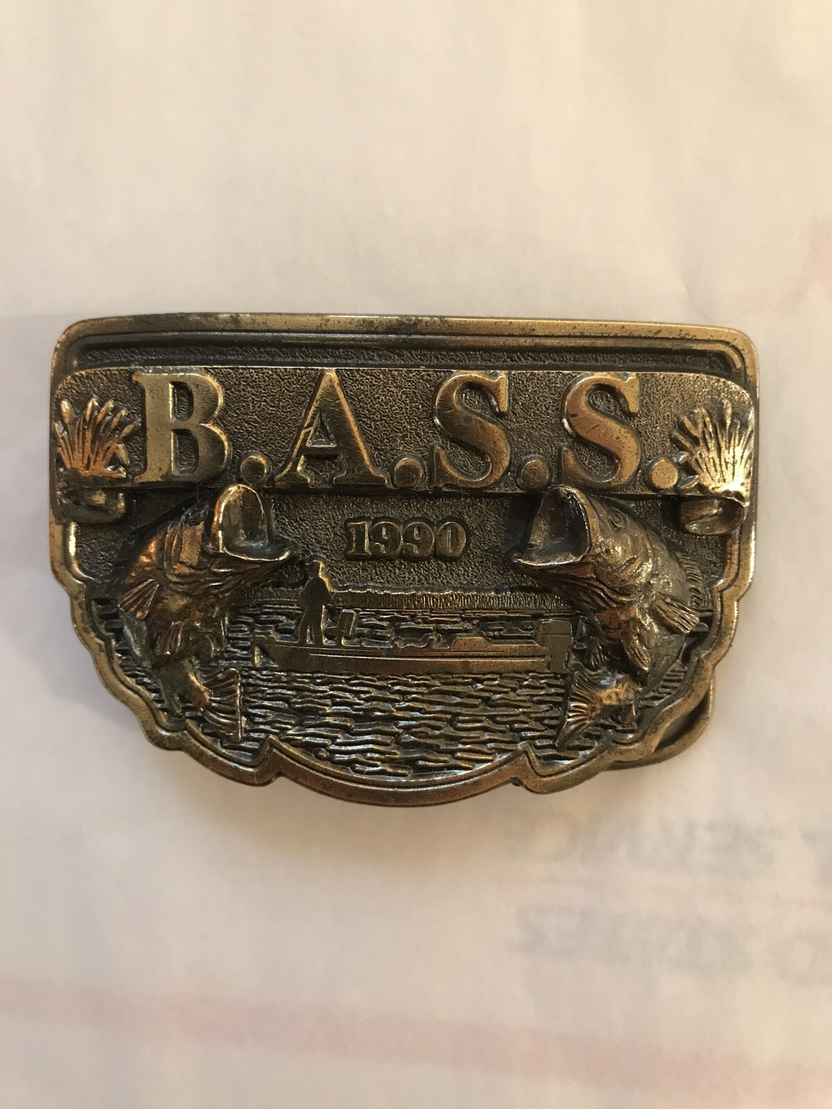 1990 BASS Anglers Sportsman Society Brass Belt Buckle, USA, Excellent Condition