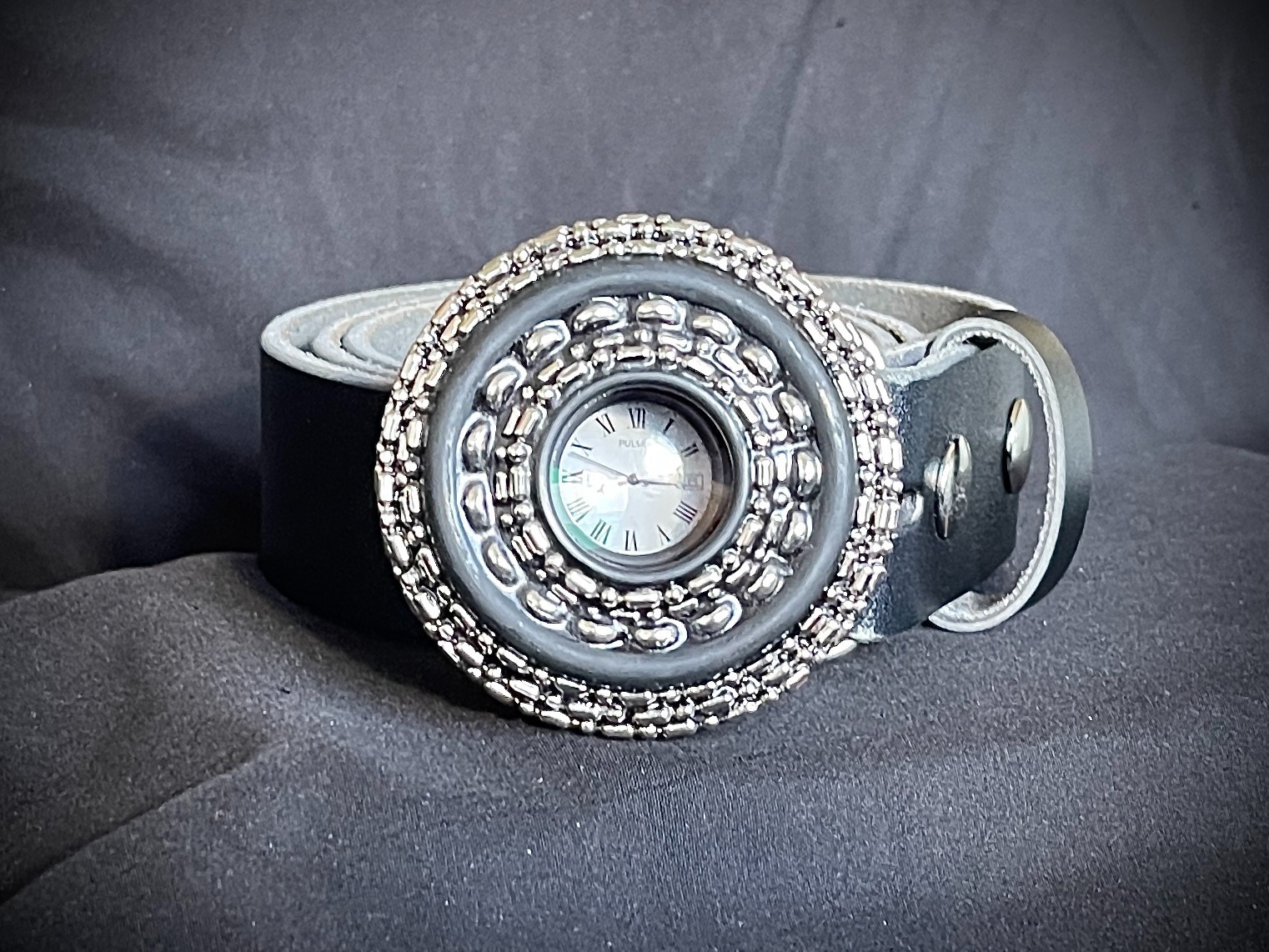 “Exposure 8:15” Belt Buckle Camera Lens Watch Industrial Art OOAK Darren McNeese