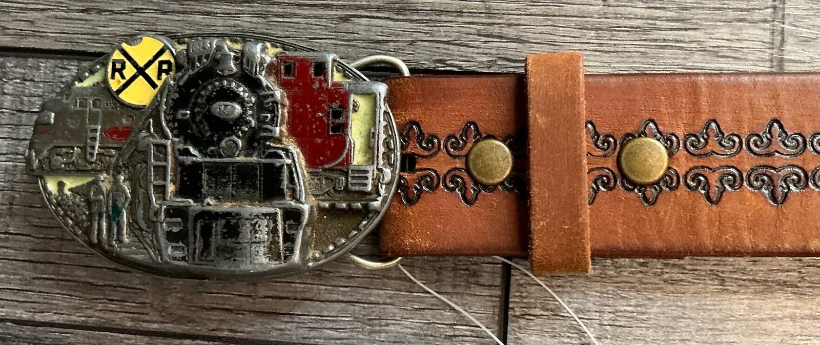 C&J Pewter Belt Buckle CJ 1050 Steam Train Locomotive Railroad 1986 USA VTG