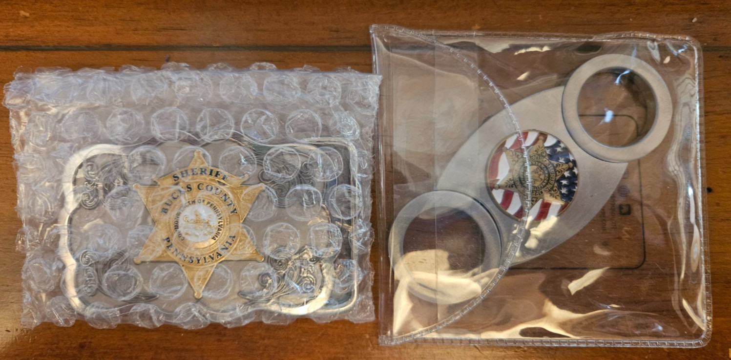 Deputy Sheriff Bucks County Badge Belt Buckle and cigar cutter (Challenge coin)