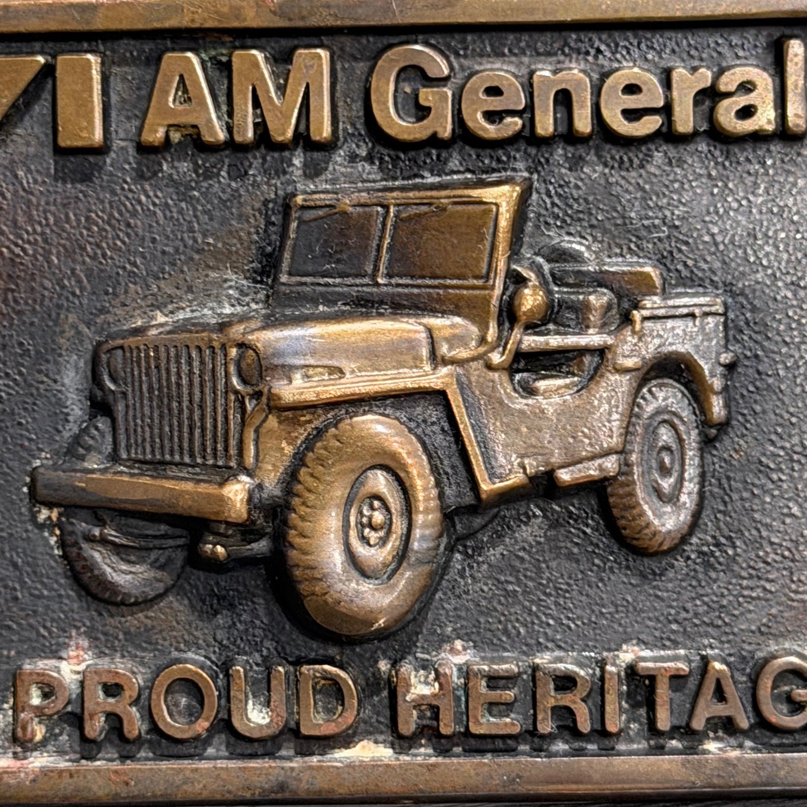 Vintage 1978 AM General Jeep Belt Buckle Solid Brass BTS Made in USA Heritage