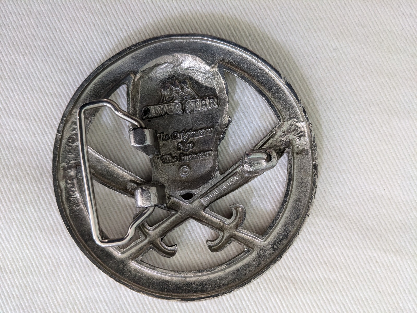 Silver Star Skull and Swords Belt Buckle Made in USA