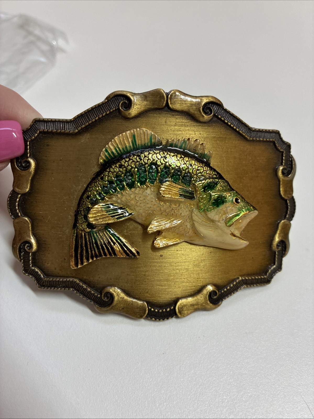 NEW VINTAGE 1978 RAINTREE 3D LARGEMOUTH BASS BELT BUCKLE BRASS MADE IN USA NOS