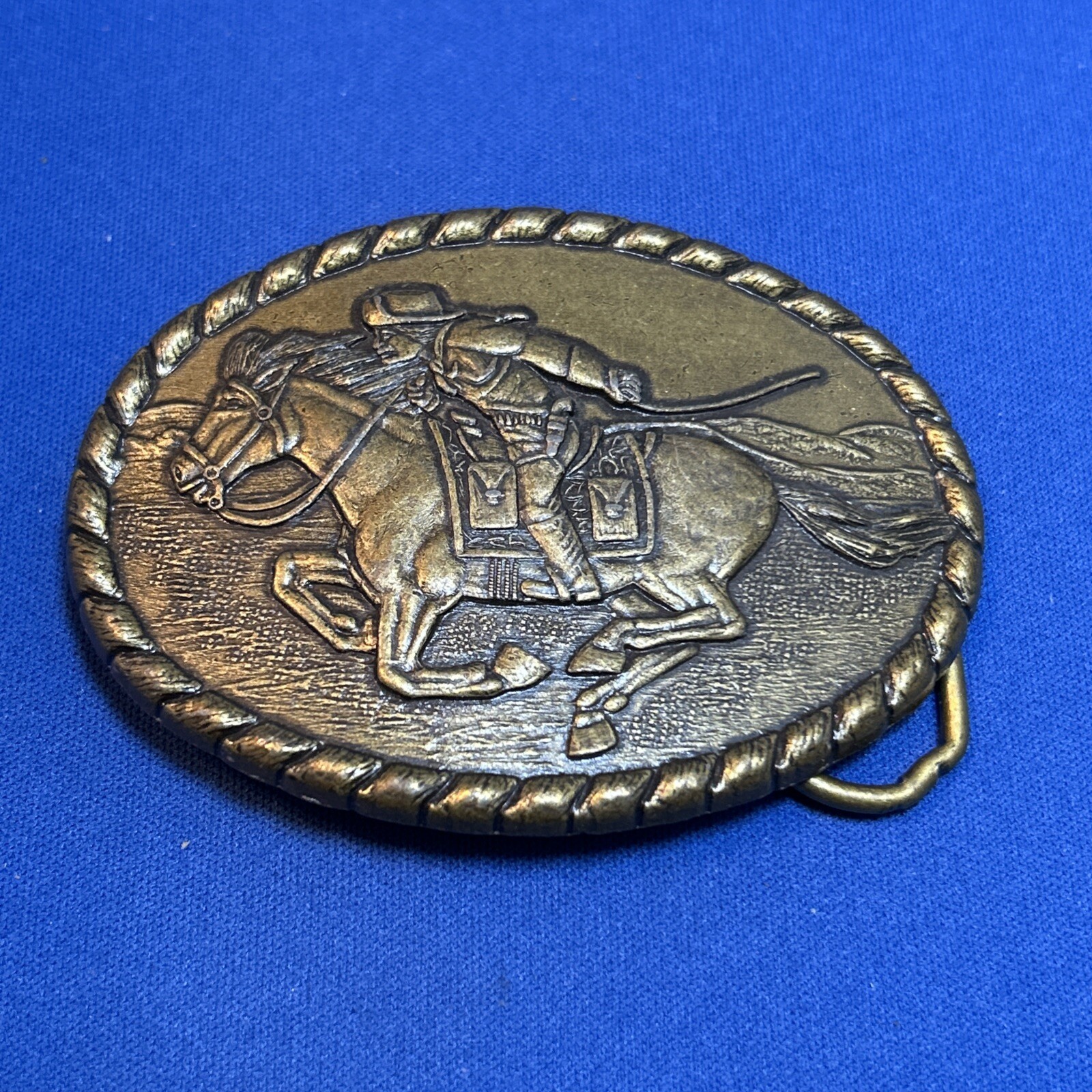 Vintage Pony Express Rider Mervyn&rsquo;s 1981 Commemorative Brass Belt Buckle