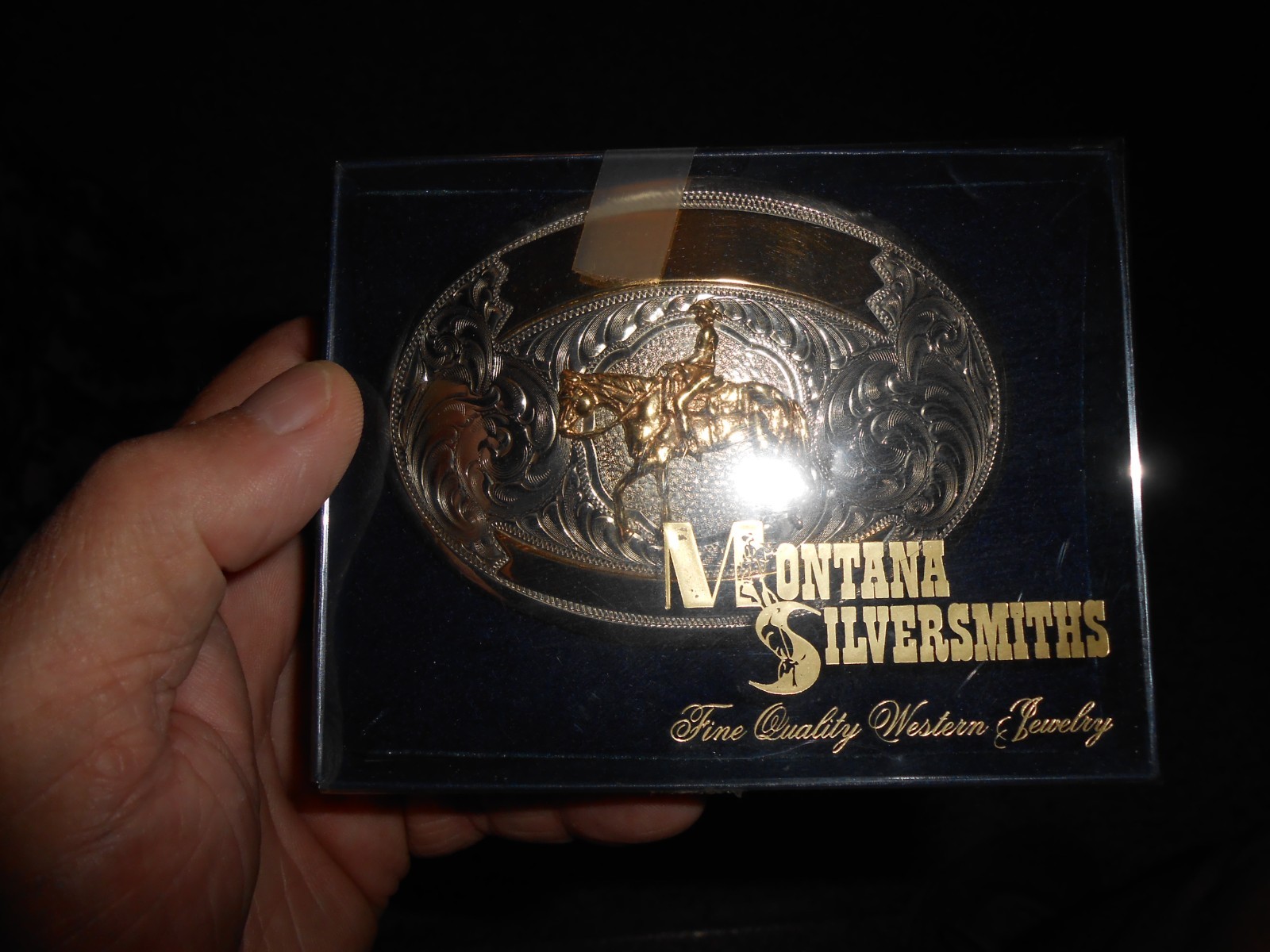 Montana Silversmiths Cowboy On Horse Belt Buckle Silver Gold Western New In Box