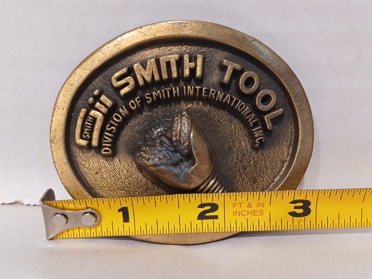 Vintage SMITH TOOL Solid Brass Belt Buckle Heavy Raised Drill Bit 