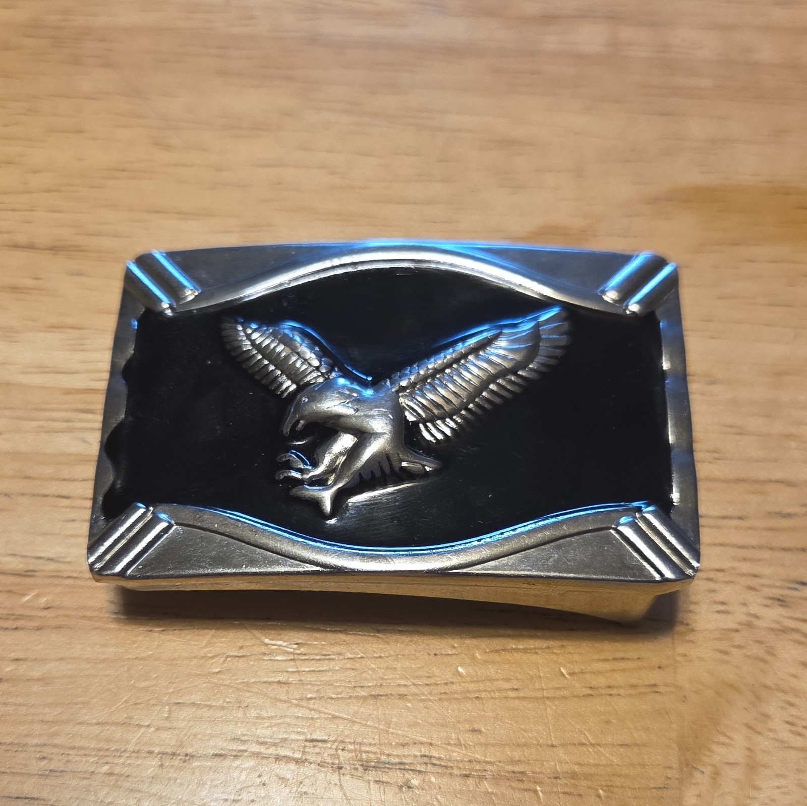 Silver & Black Eagle Western Metal Belt Buckle, Rectangular Fits 1.5 in Belt