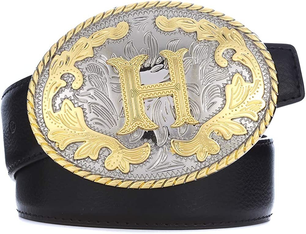 Initial Letters ABCDJS to Z Cowboy Rodeo Unisex Fashion Medium Gold Belt Buckles