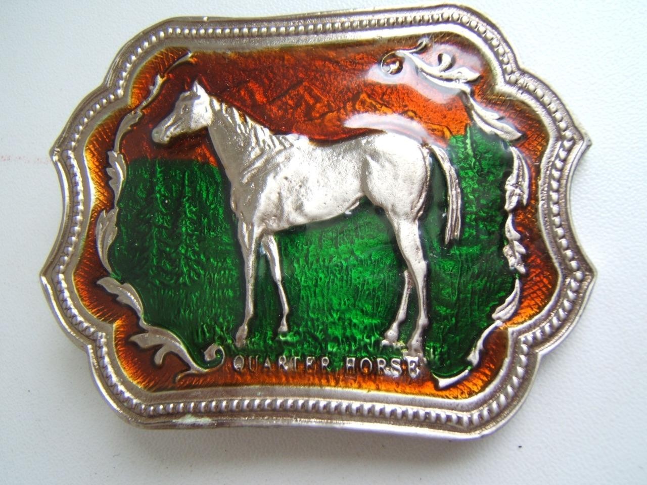 VINTAGE QUARTER HORSE ENAMEL BELT BUCKLE #2051