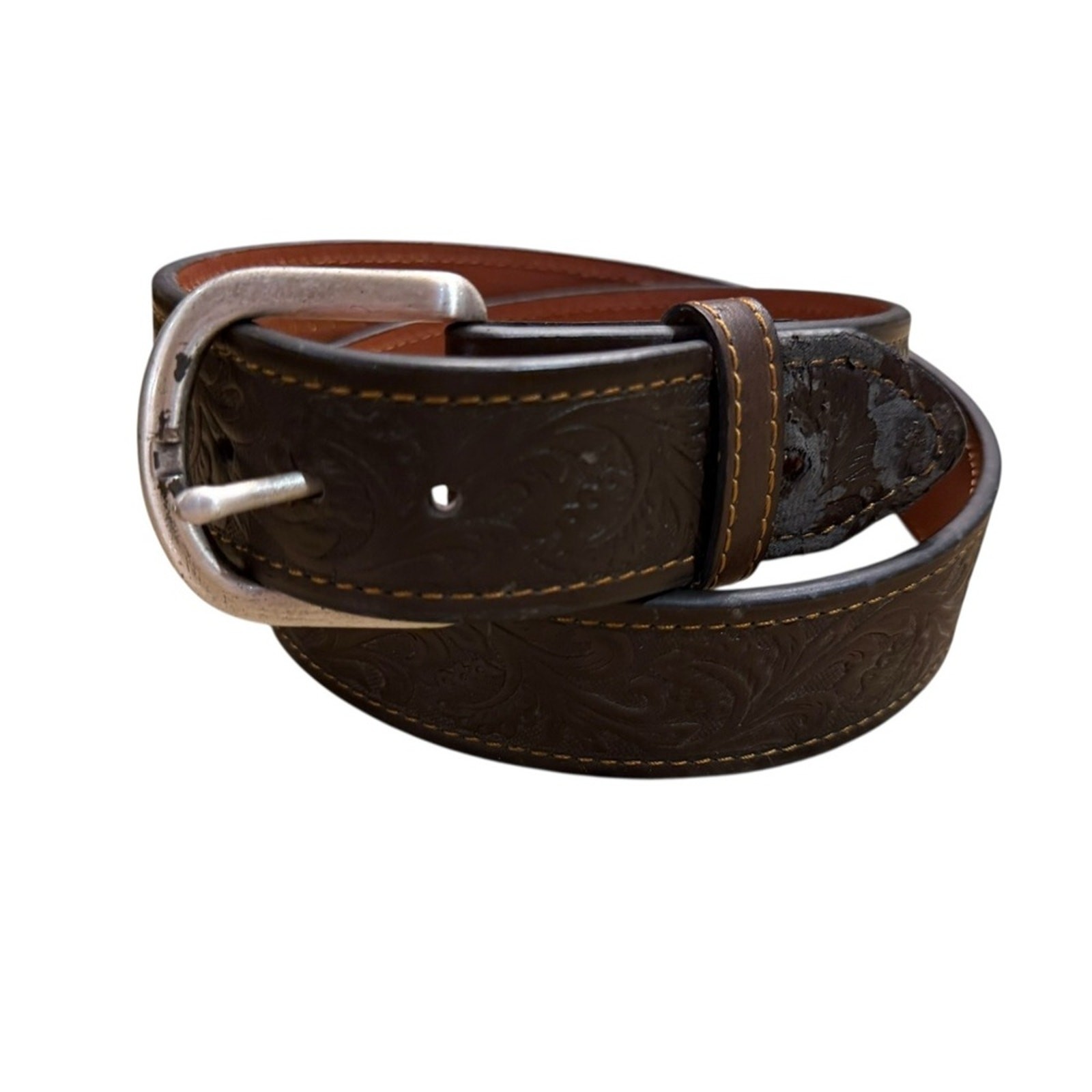 Ariat Men’s Size 36 Brown Tooled Leather Belt with Silver Buckle