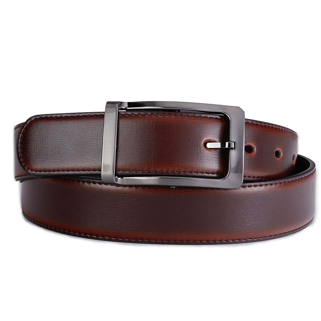 Belts for Men 57-58, Rectangle Rotated Buckle With Burnt Umber/Black Belt