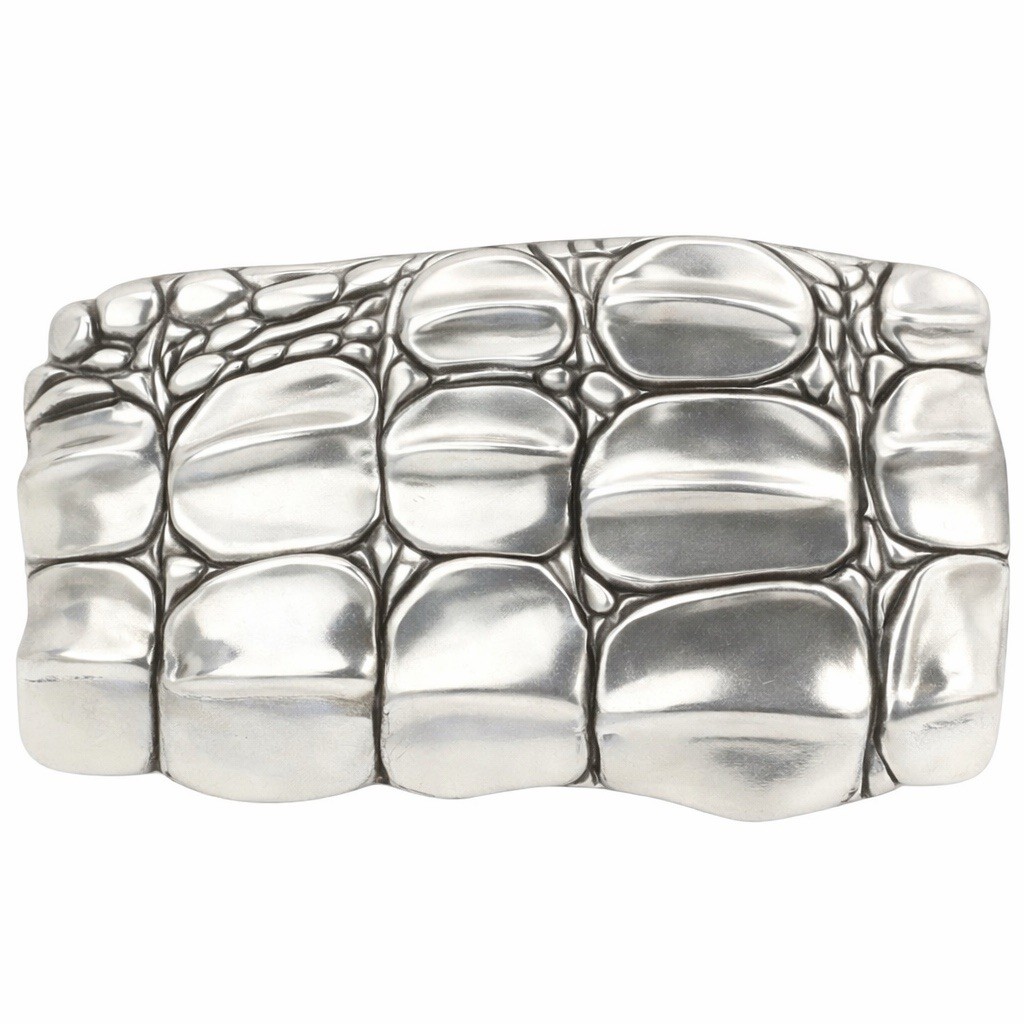 Silver Alligator Scale Belt Buckle, Western Style, 1.5 Inch