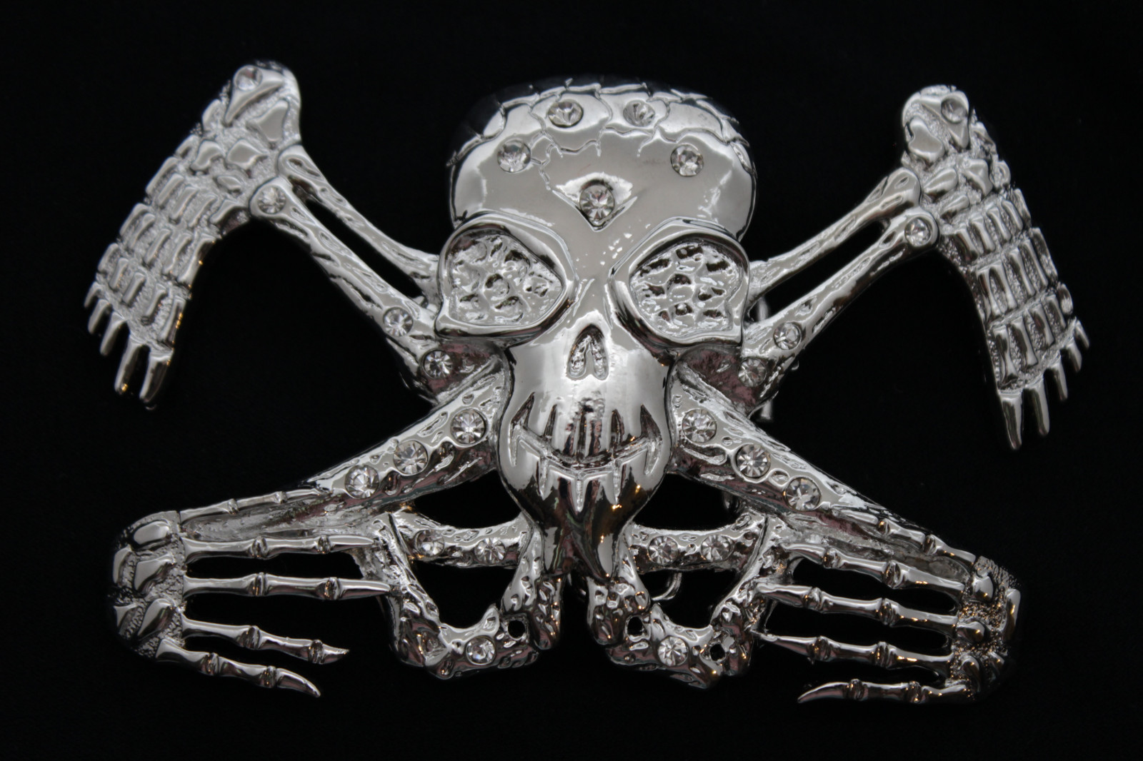 Men Western Belt Buckle Silver Metal Bling Skeleton Skull Big UFO Goth Emo