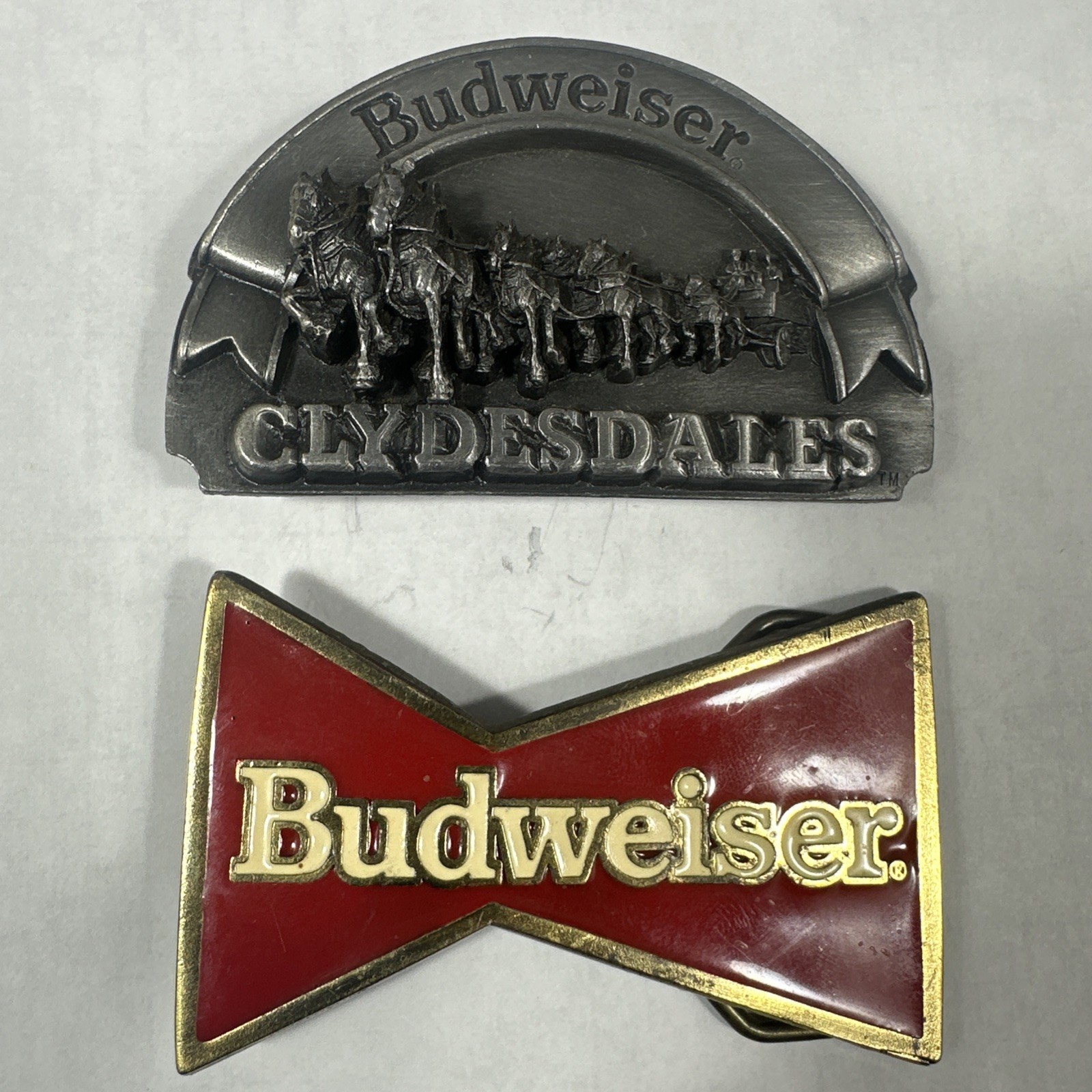 2 Belt buckles Budweiser Clydesdales USA Bergamot Great American 1989