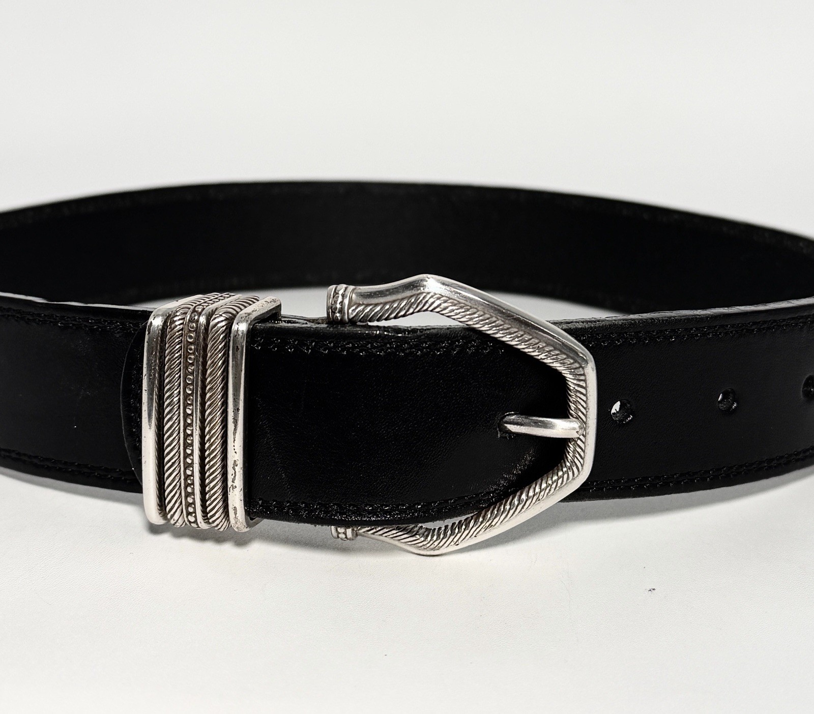 Brighton Black Leather Belt Silver Accents Small 48003