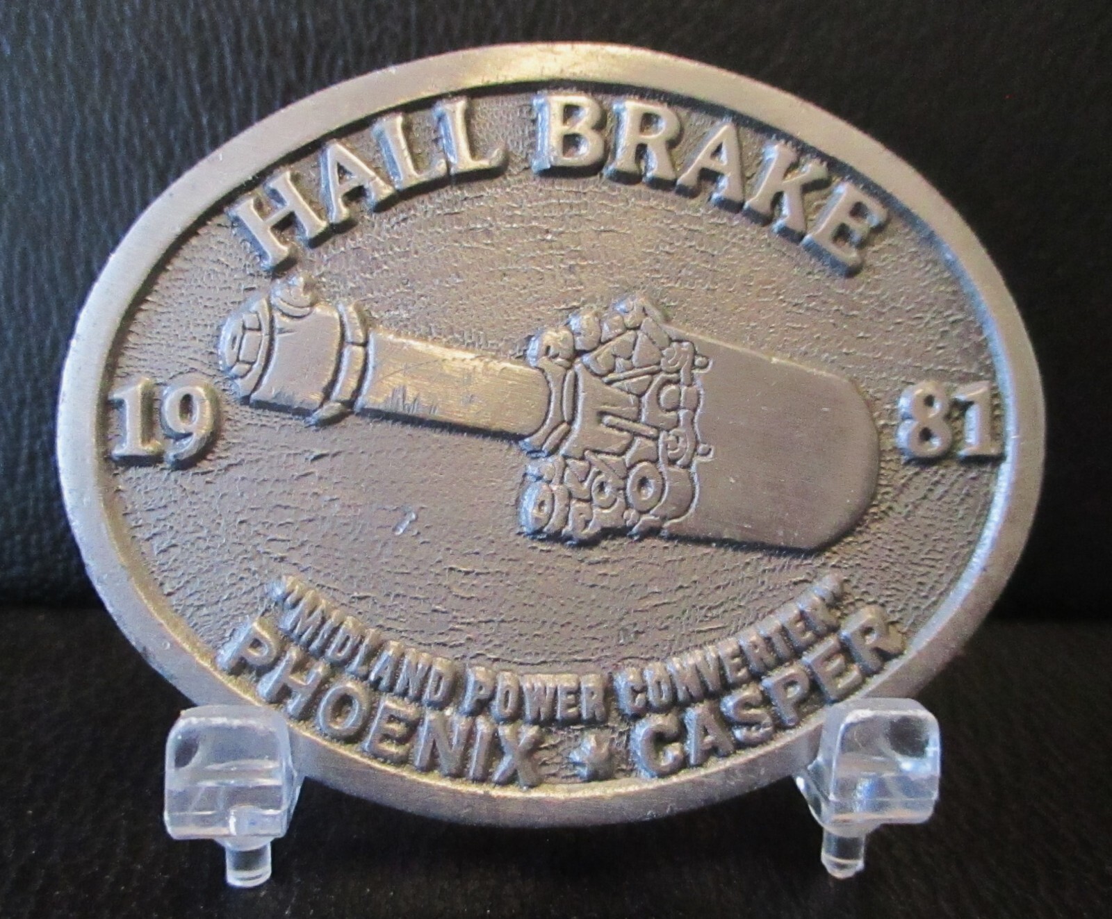 Hall Brake Midland Power Converter Pewter Belt Buckle 1981 Phoenix AZ Casper WY