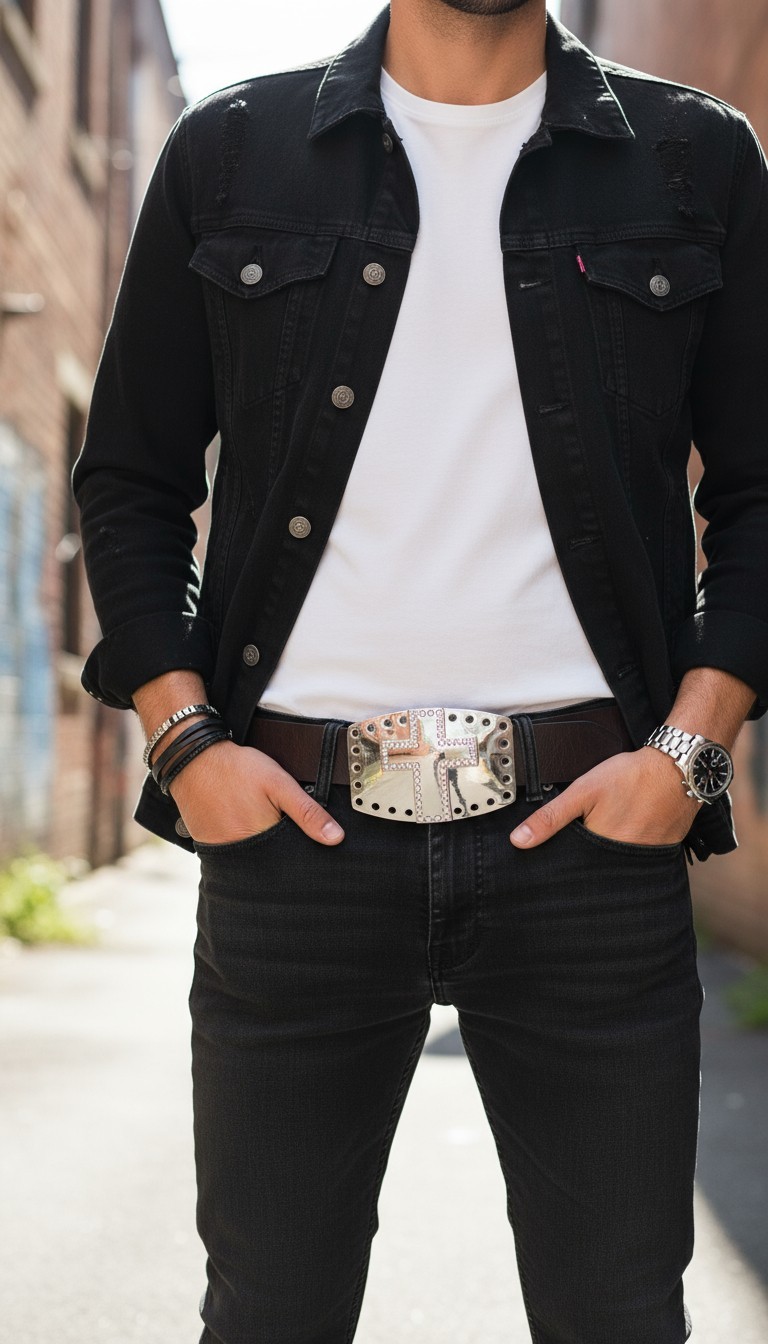 Men Women Silver Metal Rocker Gothic Fashion Buckle Cross Bling Religious Church