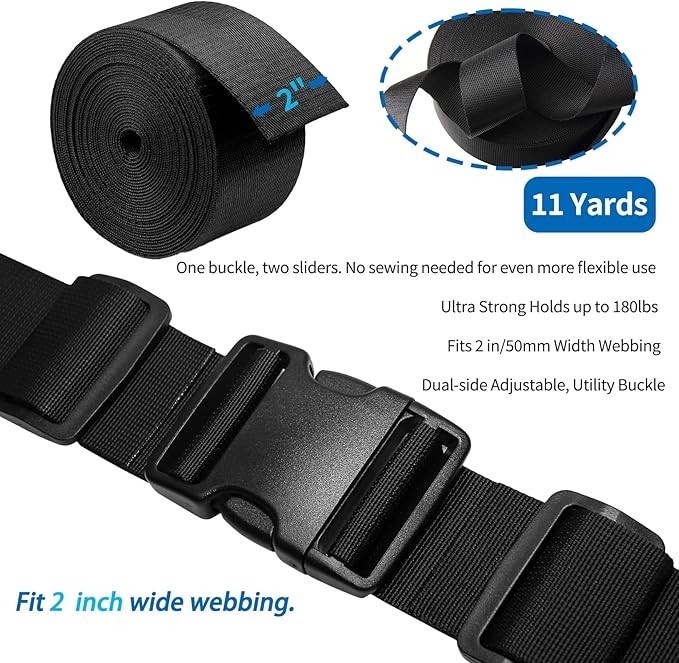 2&Prime; Heavy-Duty Buckle & Straps Set: 6-Pack Side Release Plastic Buckles+11 Yards
