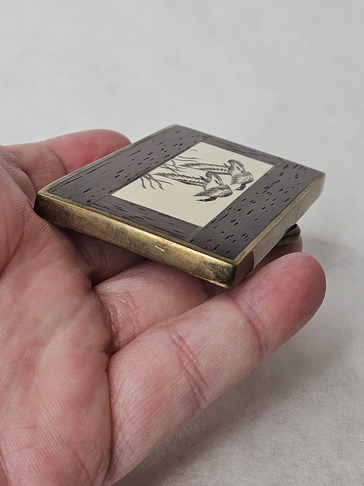 Vintage 1978 Brass Wood Duck Etched Belt Buckle
