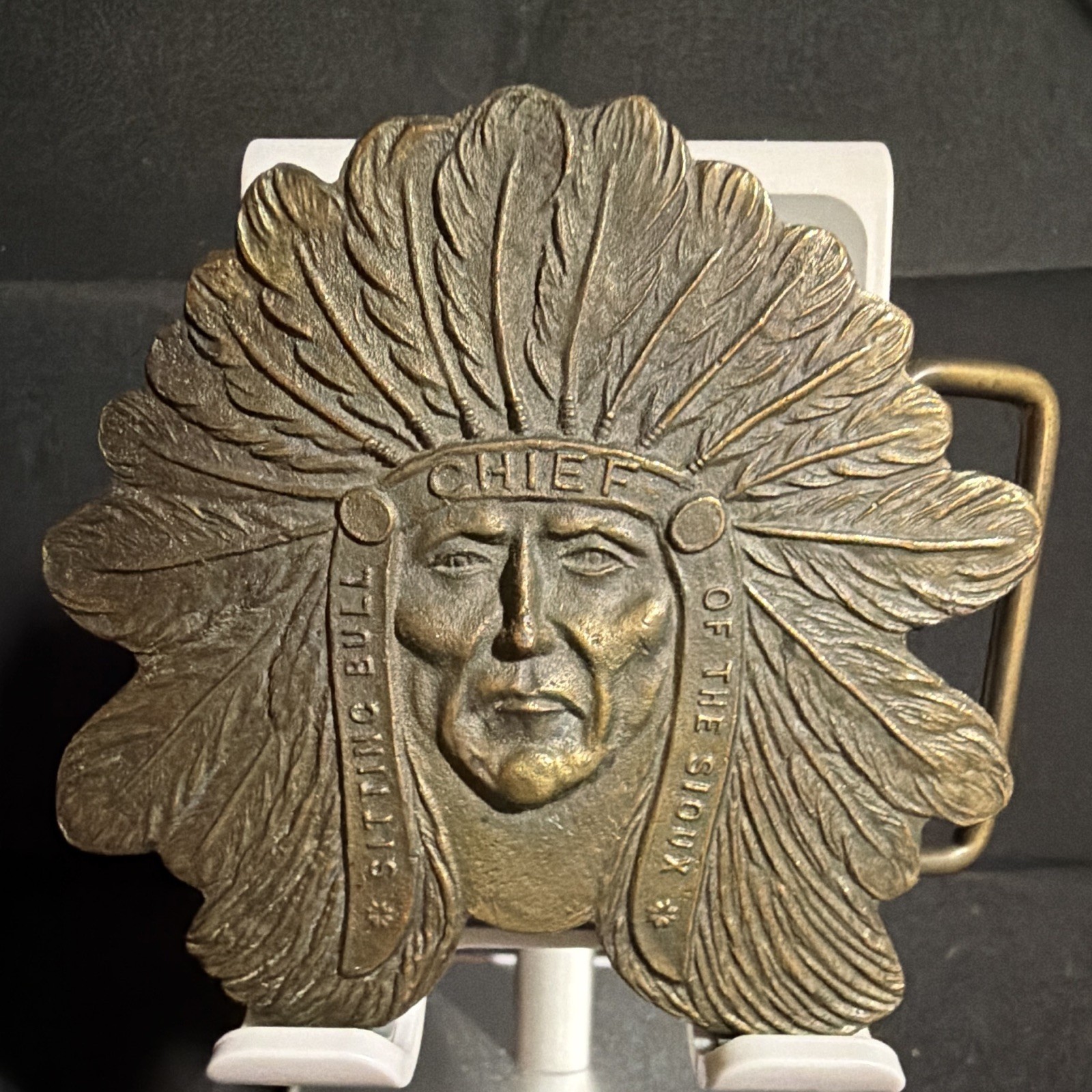 Vtg Chief Sitting Bull of The Sioux Indians Buffalo Bill Brass Belt Buckle Rare!