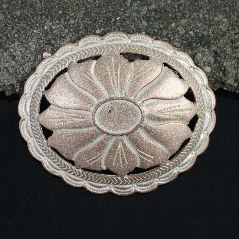 Floral Ornament Belt Buckle 4cm, Elegant Design in Roseperla & Dark Silver