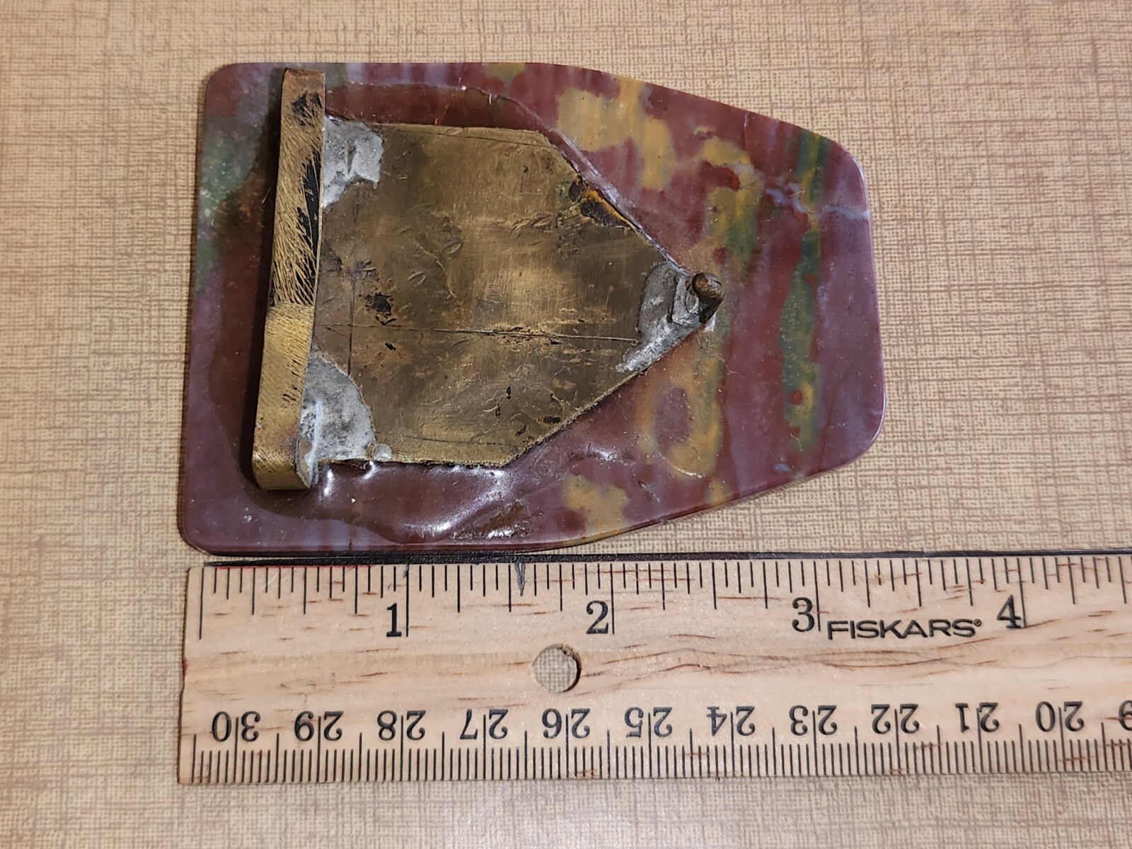 Vtg. Belt Buckle Large Natural Stone Polished Hand Made 3 1/2&Prime; x 2 1/2&Prime;
