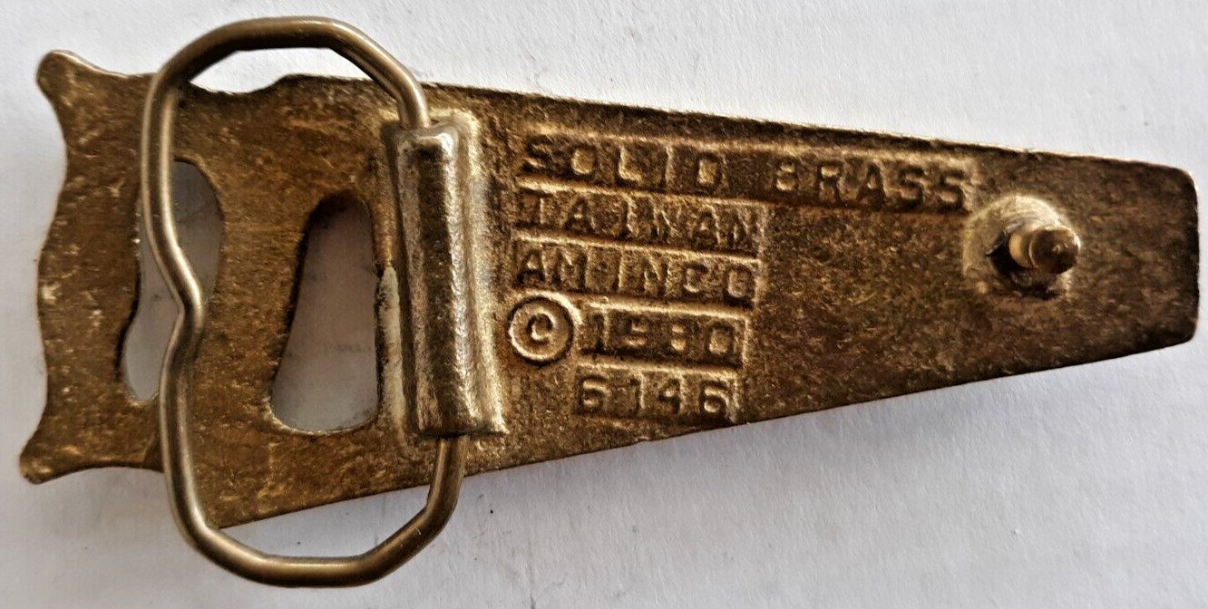 1980 Solid Brass Carpenter hand saw belt buckle 4&Prime; long