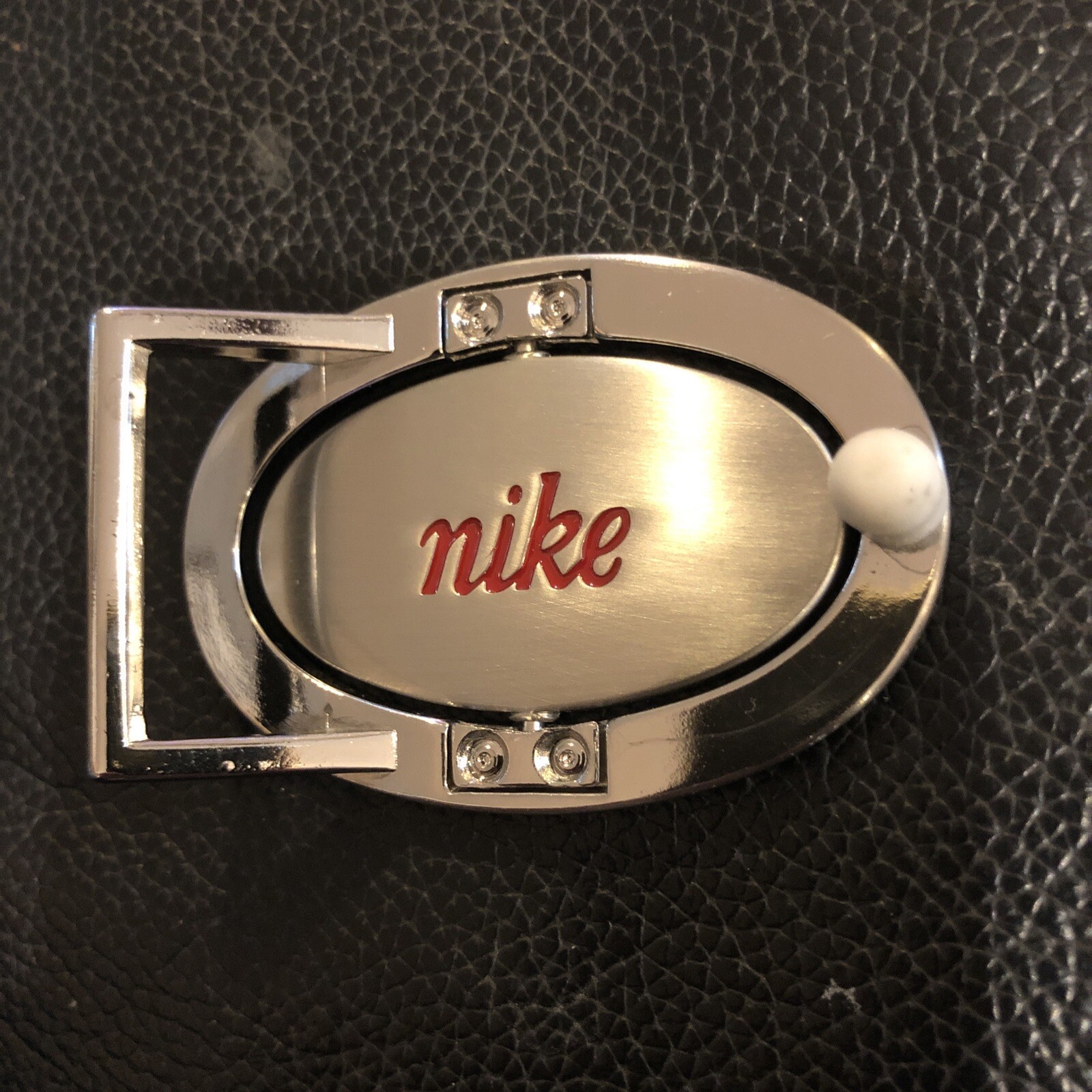 Nike Spellout Swoosh Silver Black Pink Belt Buckle