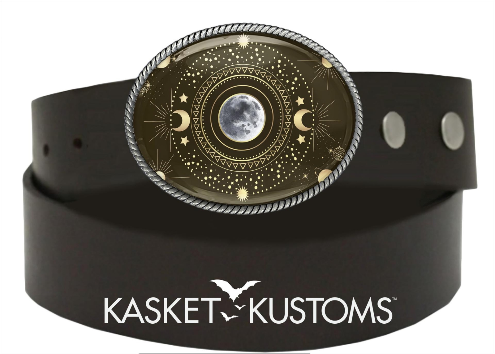 Moon Belt Buckle – Celestial Esoteric Solar System Handmade Silver Buckle – 637
