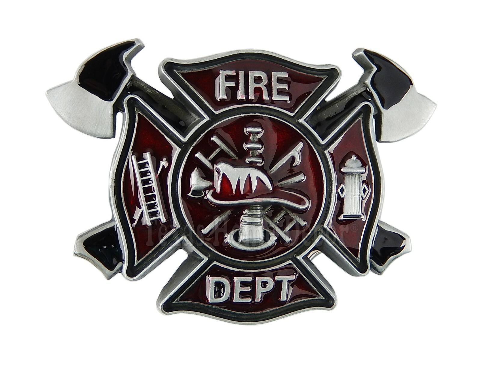 Firefighter Men&rsquo;s Belt Buckle Silver Tone Fits 1.5&Prime; Belts Red Black Enamel