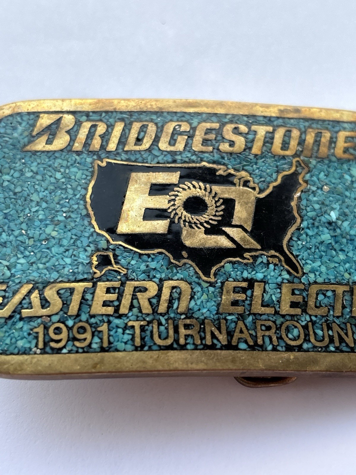 VTG Bridgestone DynaBuckle Eastern Electric 1991 Turnaround Brass Belt Buckle