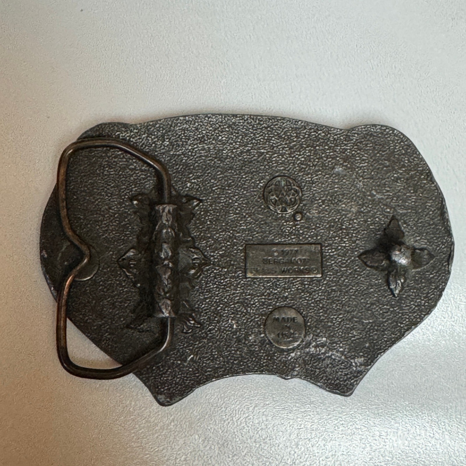 Vintage Pewter Deer Buckle Hunting Scene Belt Buckle Metal Western Cowboy