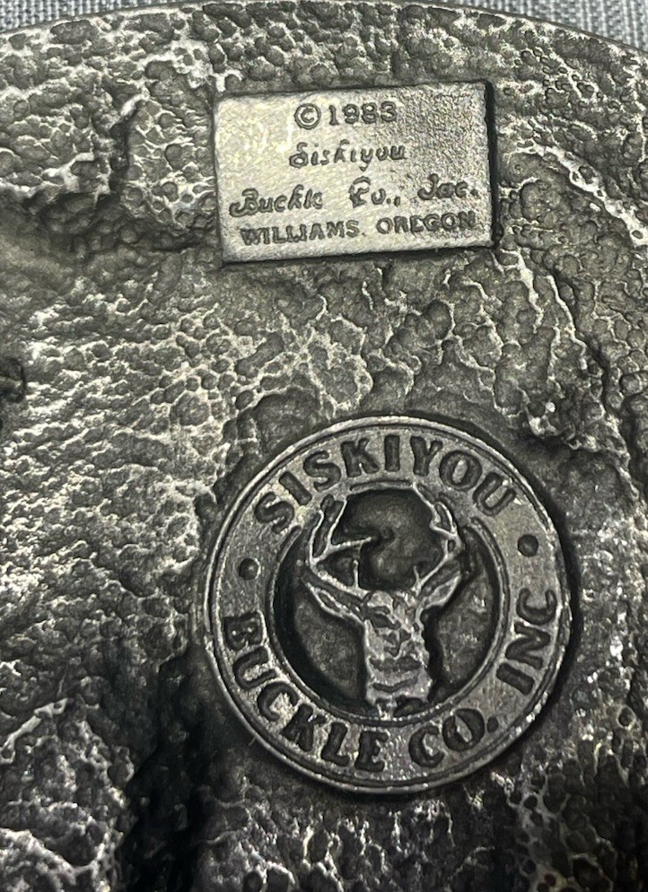 Vintage 1983 Siskiyou U-10 Double Horse Head Pewter Belt Buckle Western