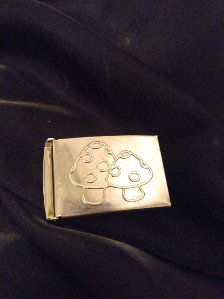Vintage Silver Mushroom Belt Buckle Nature Art Food Magic Truffle Shrooms Unisex