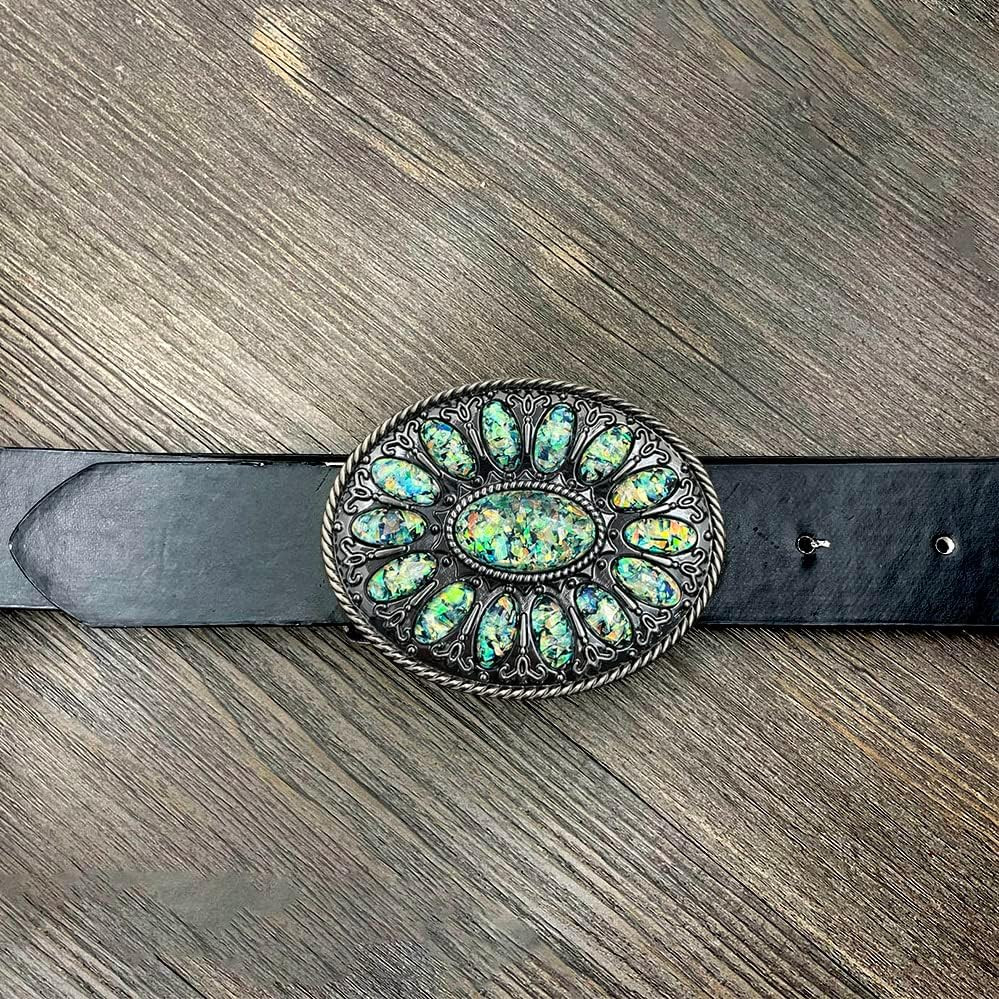 YOQUCOL Vintage Western Cowboy Native American Stone Belt Buckle for Men Black T