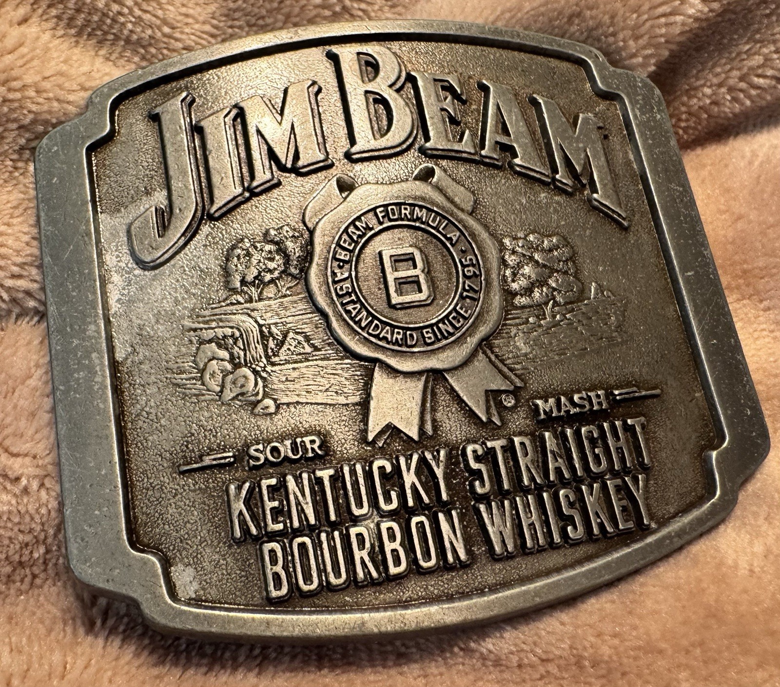 Jim Bean Whiskey Cowboy Rodeo Advertising Belt Buckle Country Western Solid