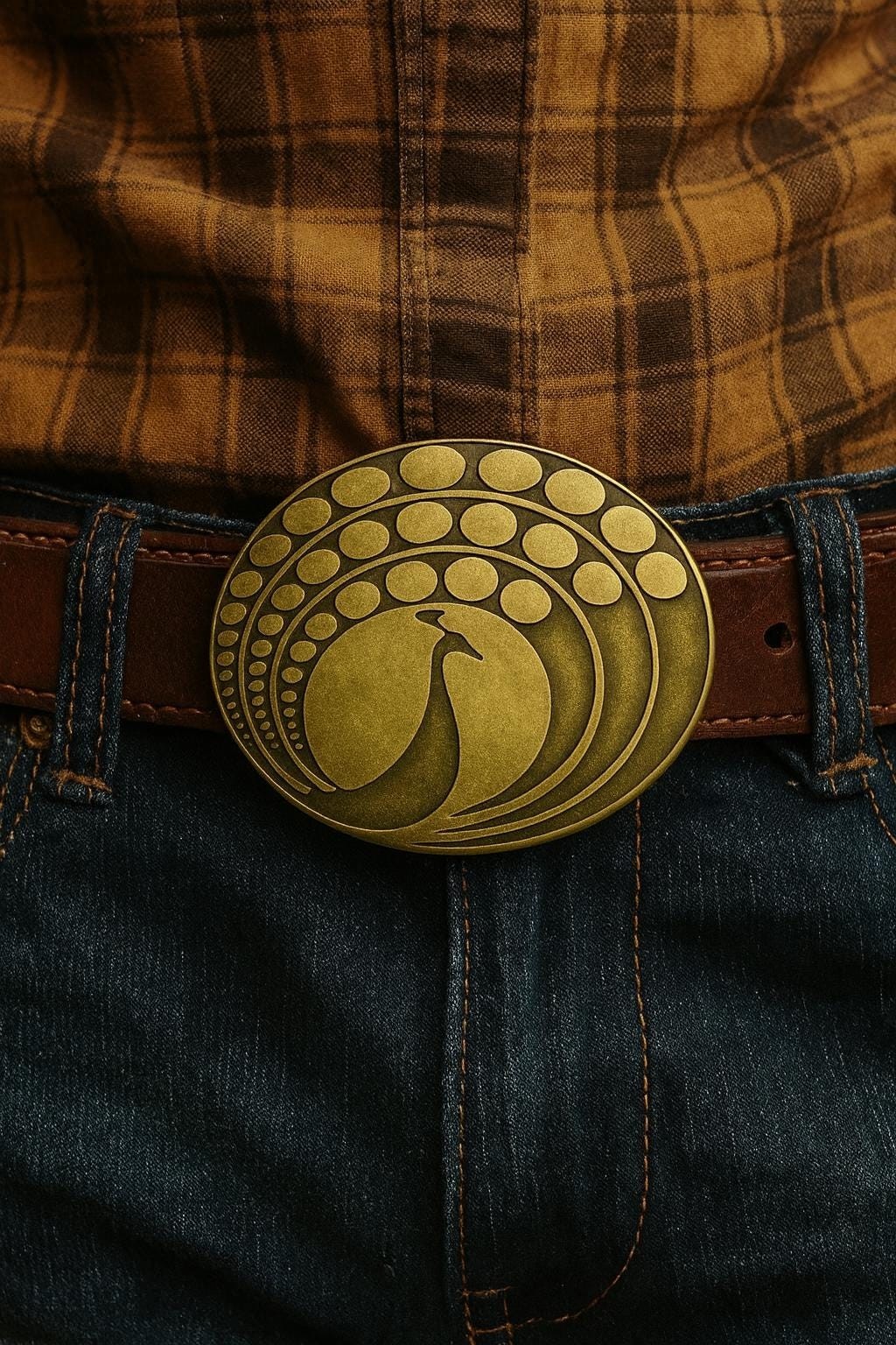 Vintage Peacock Belt Buckle Brass Style 70s Retro Western Fashion Gift