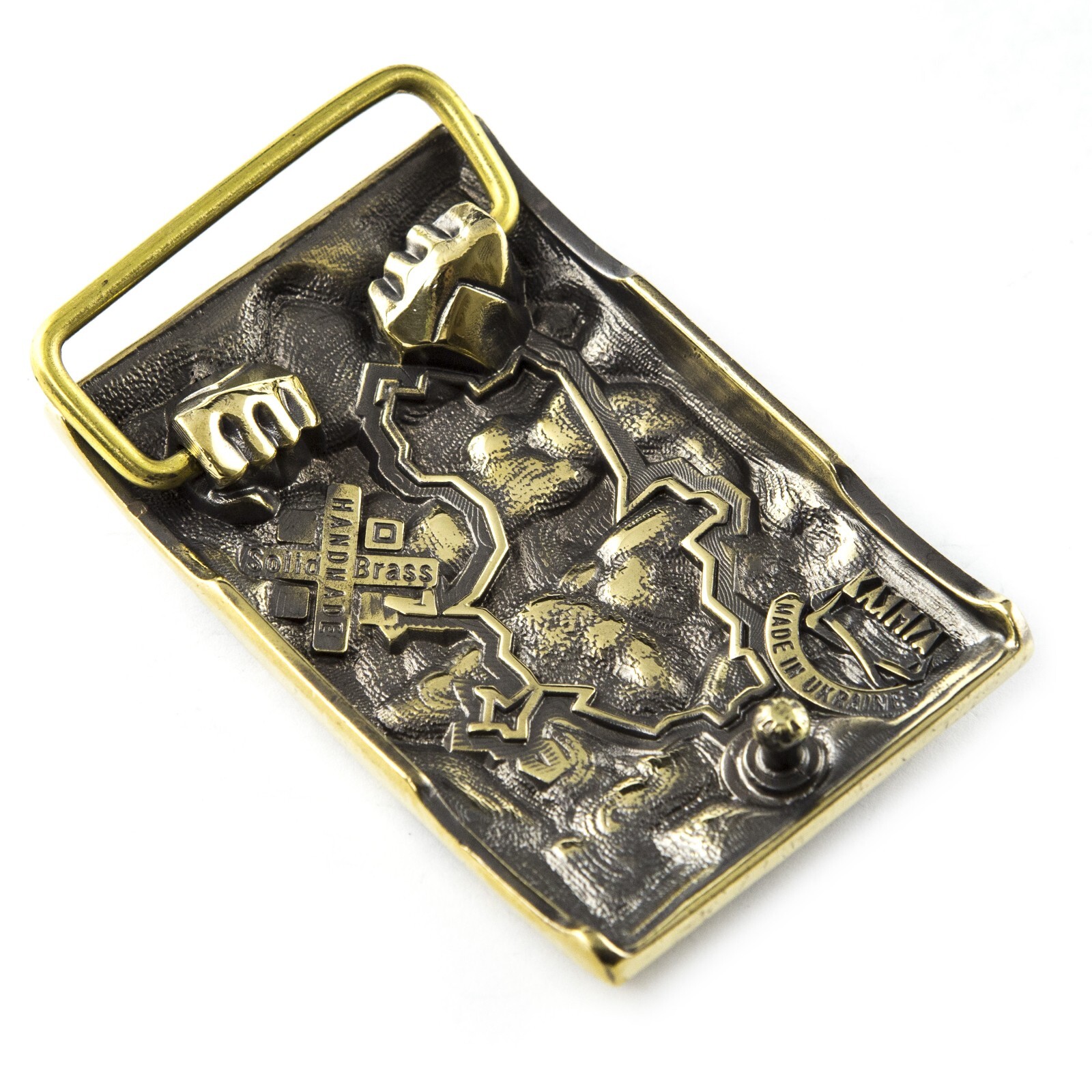 Brass belt buckle Guardians, Military, Cossack and Lion, Ukrainian belt buckle