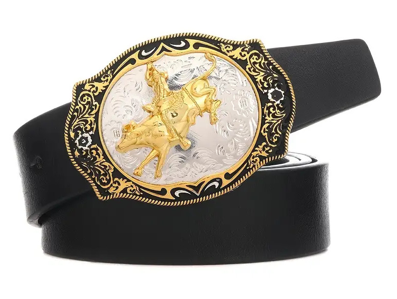 BULL RIDE RODEO ANIMAL ROUND RODEO COWBOY WESTERN SHINE BELT BUCKLE