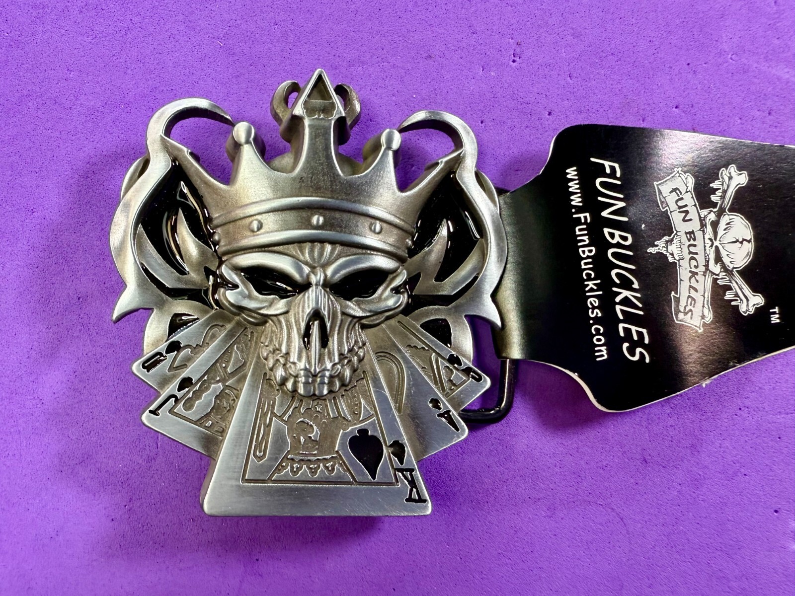Skull with Crown Royal Flush Gaming Casino Gothic Biker Punk Vibe Belt Buckle