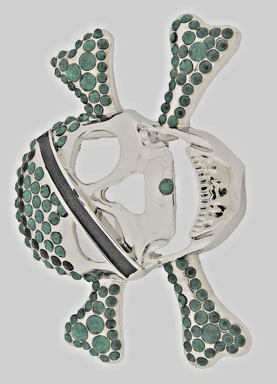 Skull Belt Buckles Crossbones Bandana Halloween Pirate Costume Bling Green Metal