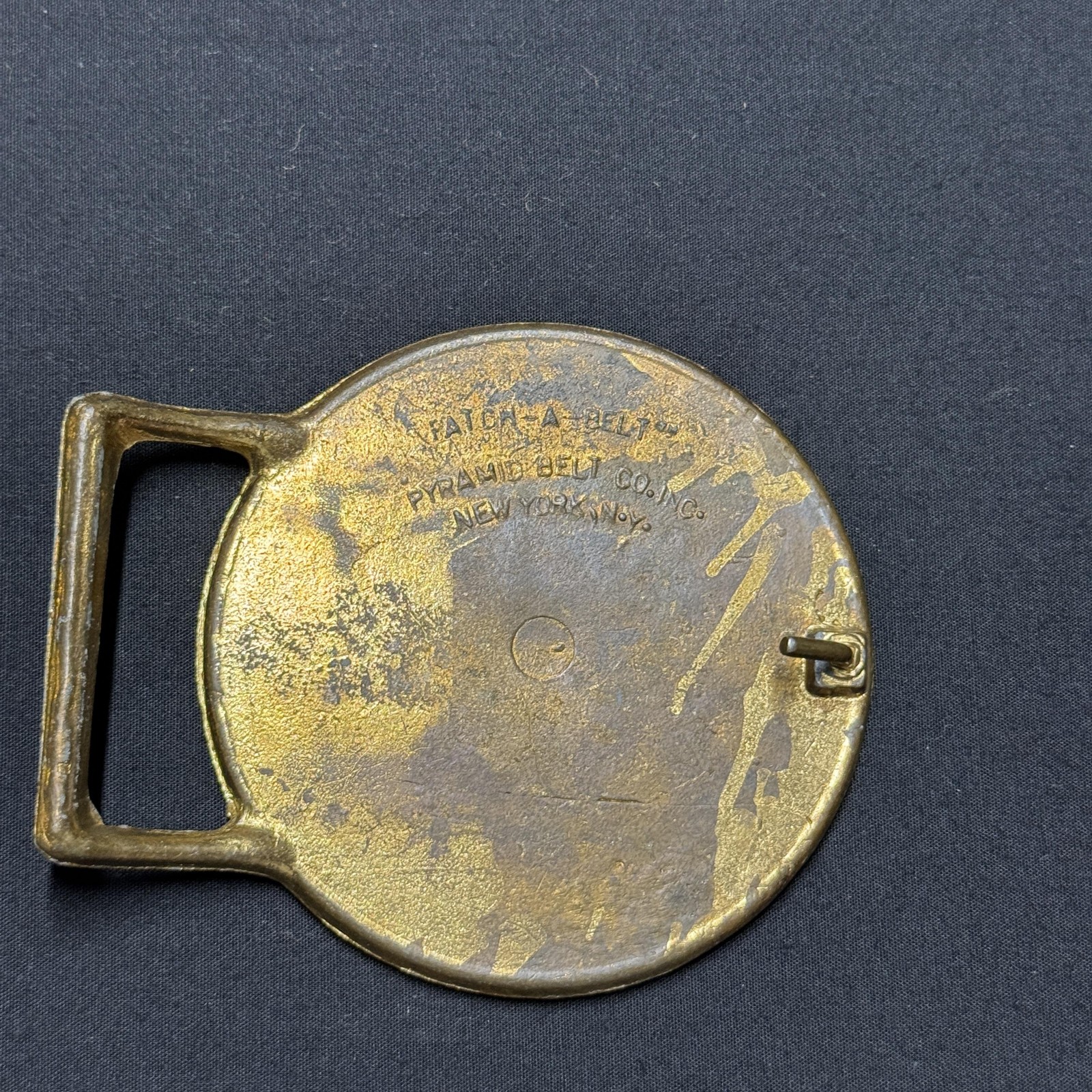 Vintage Pyramid Belt Co Catch-A-Belt Belt Buckle Mens Brass Embroidered Car