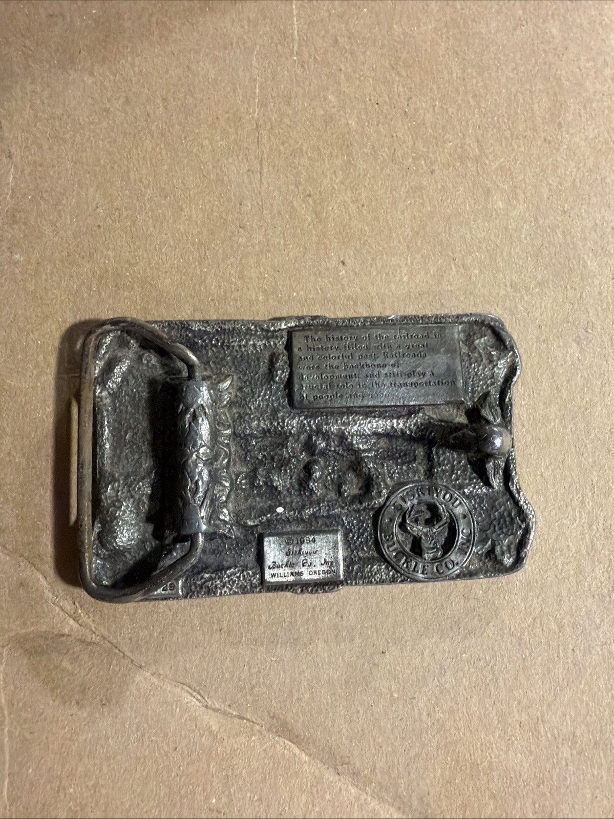 Vintage 1984 Siskiyou Belt Buckle Railroad Steam Train Mountain Pass A-29 2×3”
