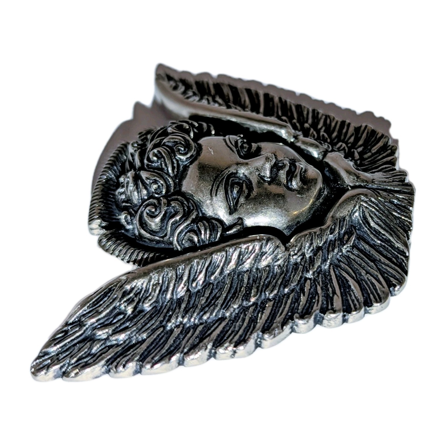Vtg Washed Up Hollywood Belt Buckle Gothic 3D Cherub Angel Pewter Metal Y2K A+!