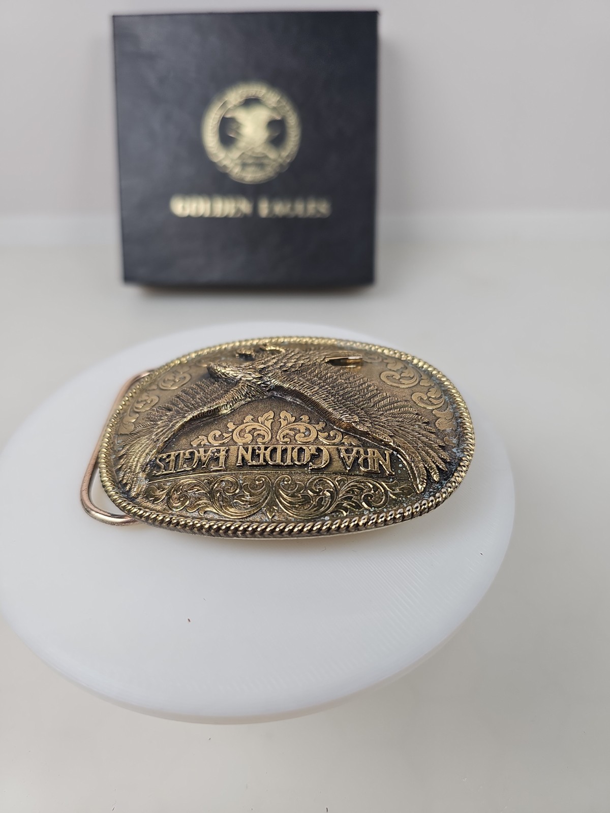 New Vintage NRA Solid Brass Golden Eagles Belt Buckle National Rifle Association