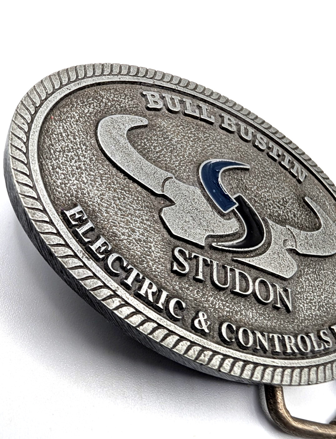 Bull Bustin Belt Buckle Studon Electric & Controls Pewter Tone for 1.75&Prime; Belt