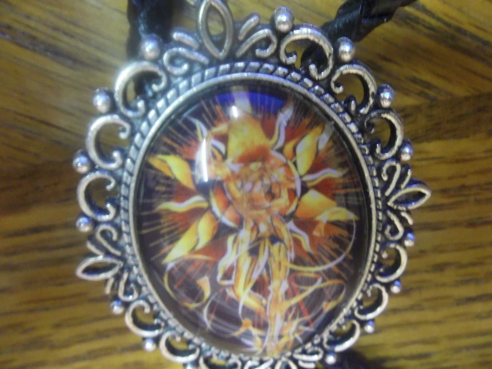 handcrafted Bolo tie leather braided cord large Si Fi Woman mounted cab