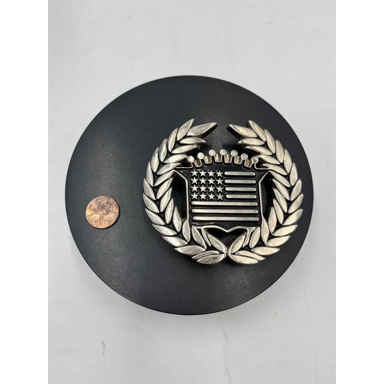 FAMOUS Vintage Cadillac Emblem American Flag Belt Buckle Famous Stars & Stripes