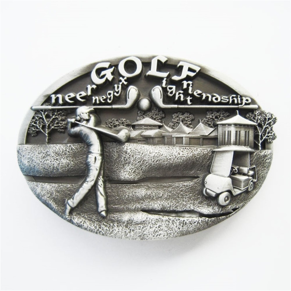 Western Zinc alloy Leather Belt Buckle Silver Plated Golf Theme Shape Pattern